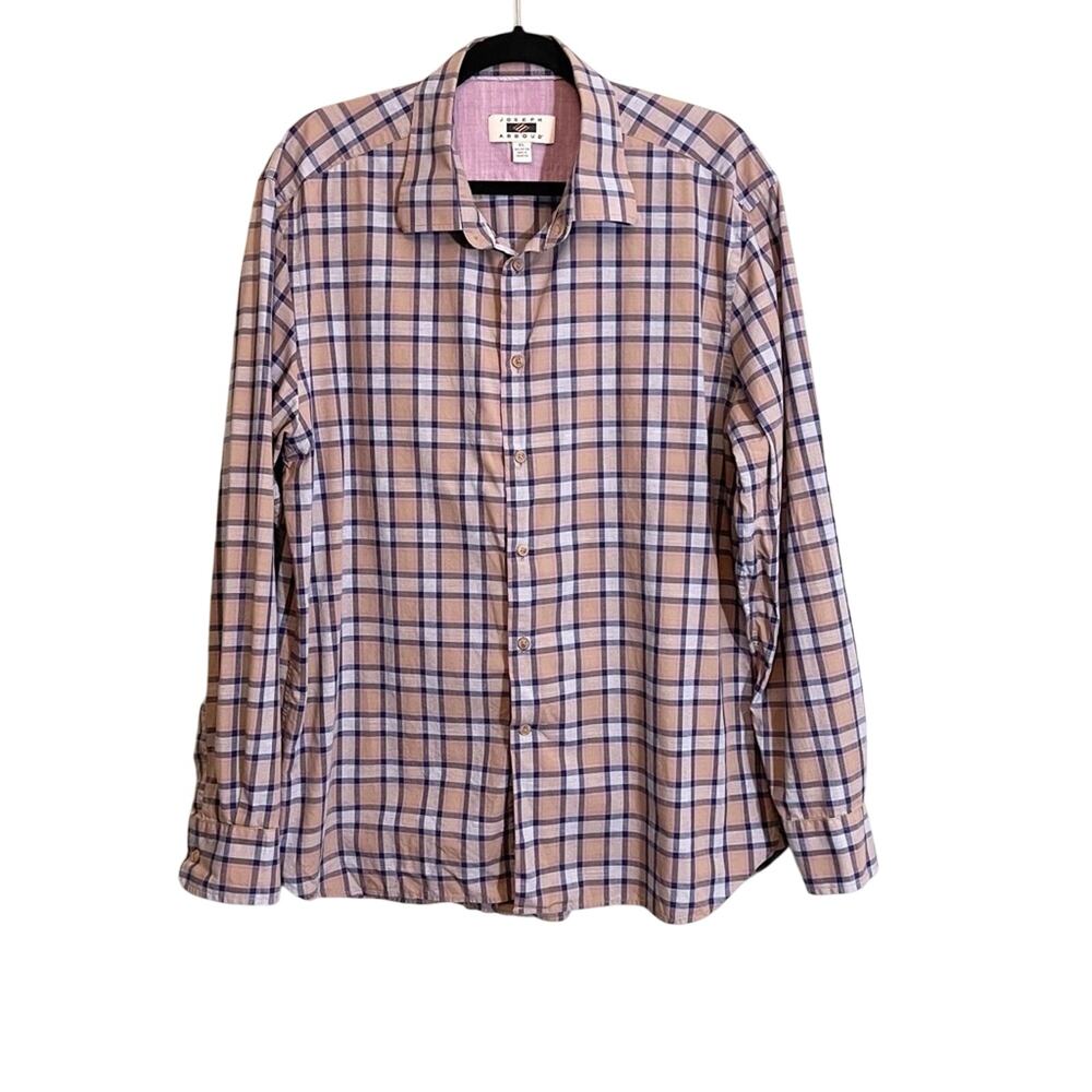 Joseph‎ Abboud Men's Purple Checkered Collar Long Roll Tab Sleeve Button-Up XL